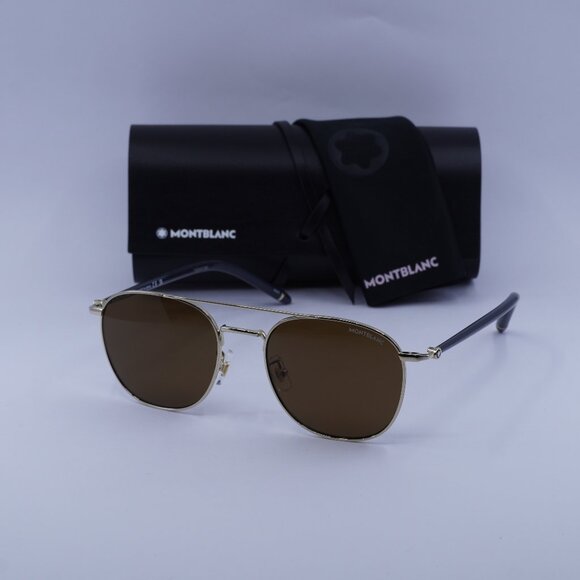 Montblanc MB0271S 009 Square Sunglasses - Gold/Brown - Picture 1 of 11